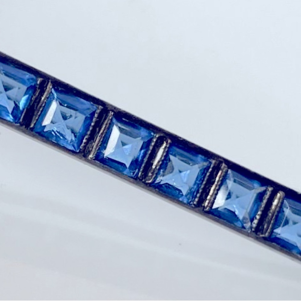 Antique Art Deco Sterling Silver Blue Glass Bar Pin